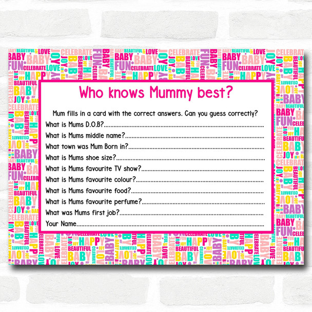Fun Words Baby Shower Games Who Knows Mum Best Cards