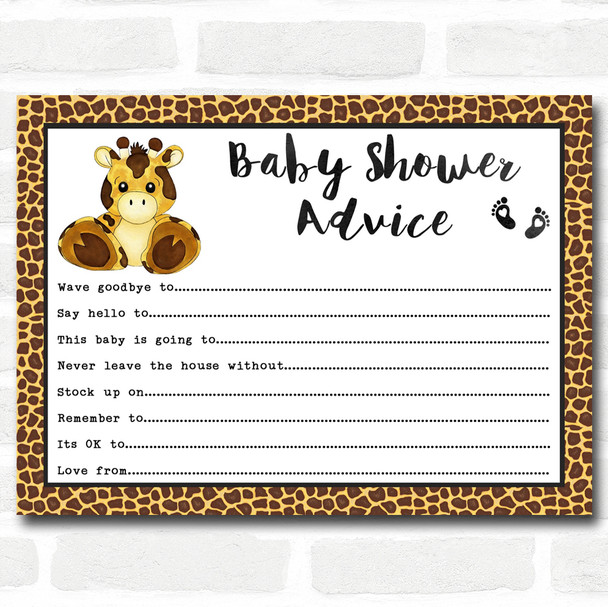 Giraffe Animal Print Baby Shower Games Advice To Parents Cards