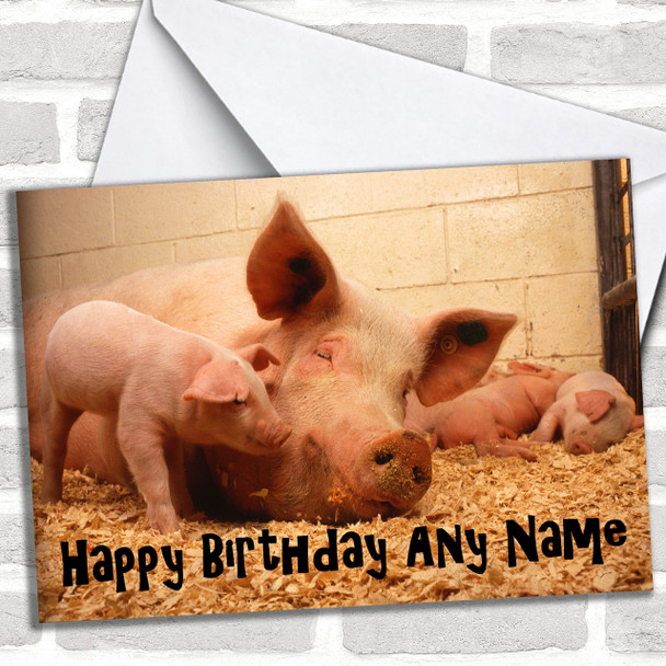 Mum & Baby Pigs Personalized Birthday Card