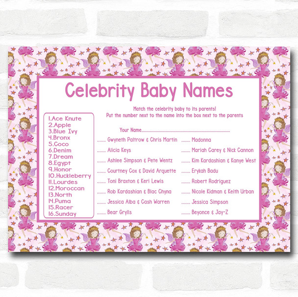 Girl Fairy Baby Shower Games Celebrity Baby Name Cards