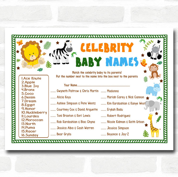 Jungle Baby Shower Games Celebrity Baby Name Cards