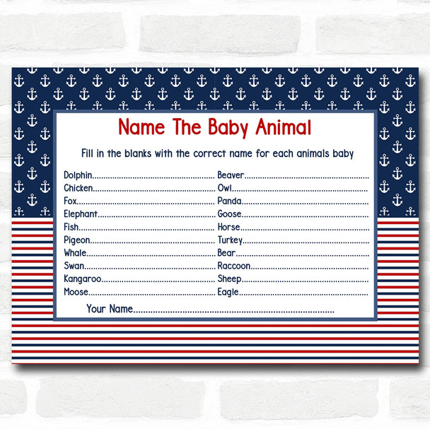 Nautical Baby Shower Games Baby Animal Cards