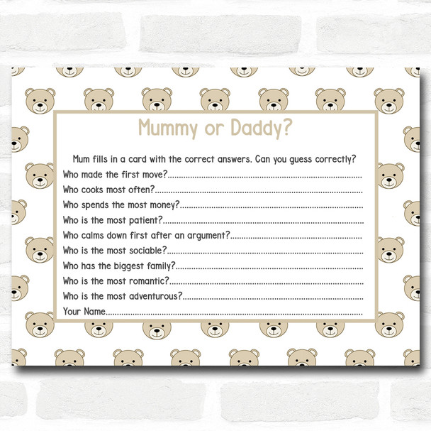 Neutral Teddys Baby Shower Games Guess Who Game Cards