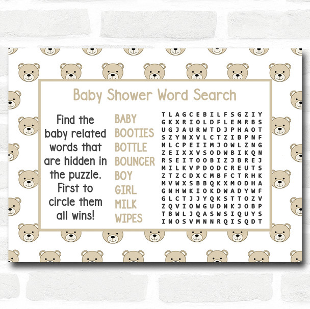 Neutral Teddys Baby Shower Games Word Search Cards Neutral Teddys Baby Shower Games Word Search Cards