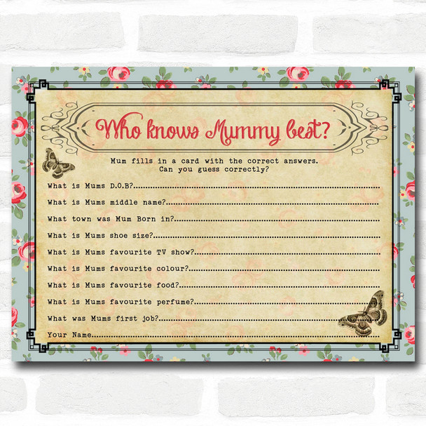 Shabby Chic Tea Party Baby Shower Games Who Knows Mum Best Cards