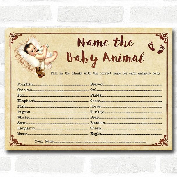 Vintage Baby Shower Games Baby Animal Cards