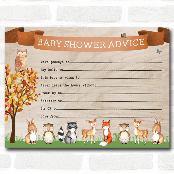 Woodland Animal Neutral Baby Shower Games Advice To Parents Cards