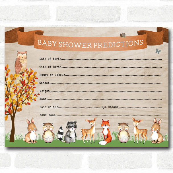 Woodland Animal Neutral Baby Shower Games Predictions Cards