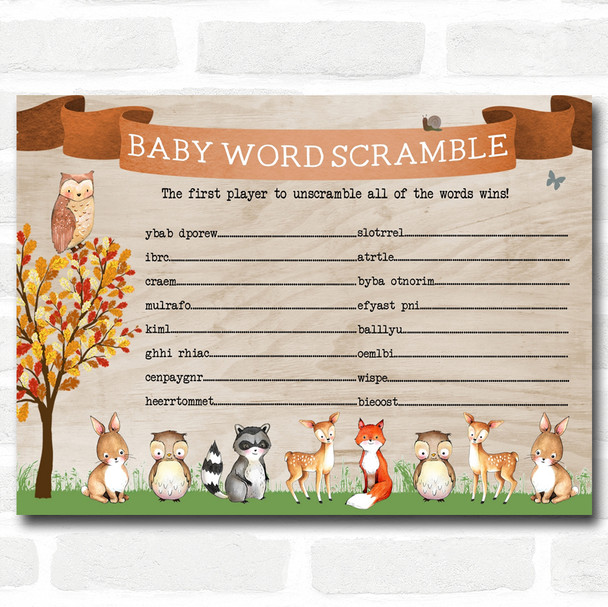 Woodland Animal Neutral Baby Shower Games Word Scramble Cards Woodland Animal Neutral Baby Shower Games Word Scramble Cards