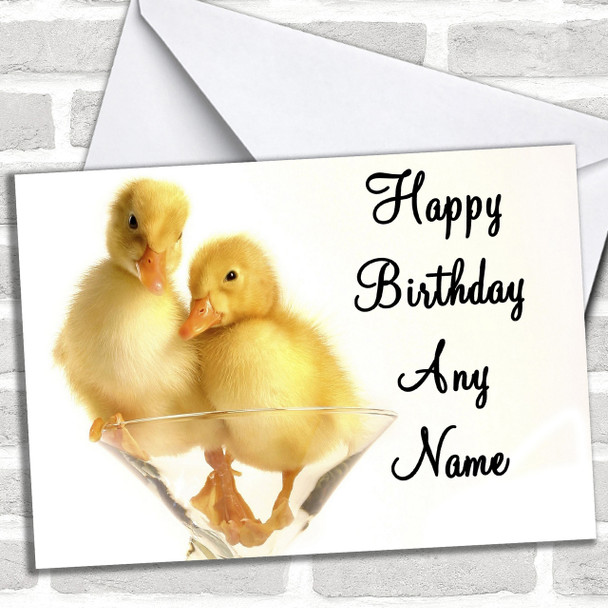 Little Ducklings In A Glass Personalized Birthday Card