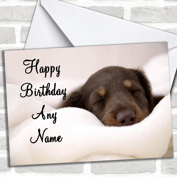 Brown Sleeping Puppy Personalized Birthday Card