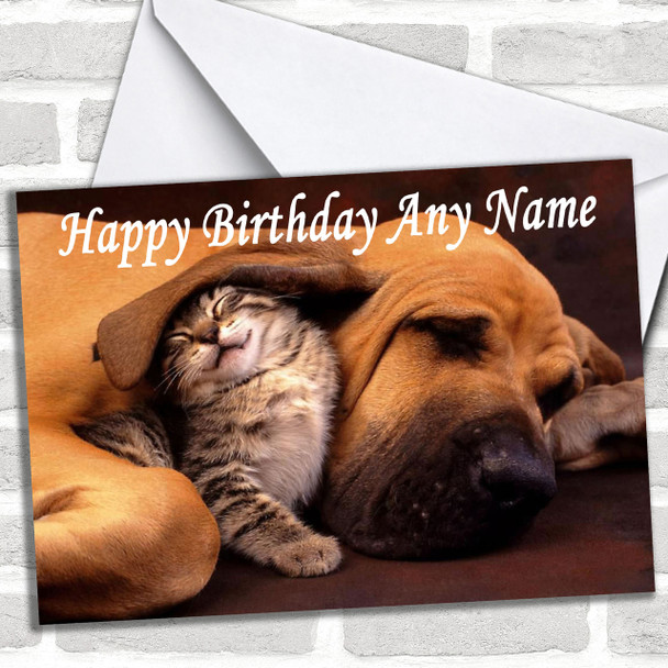 Sleeping Dog & Kitten Personalized Birthday Card