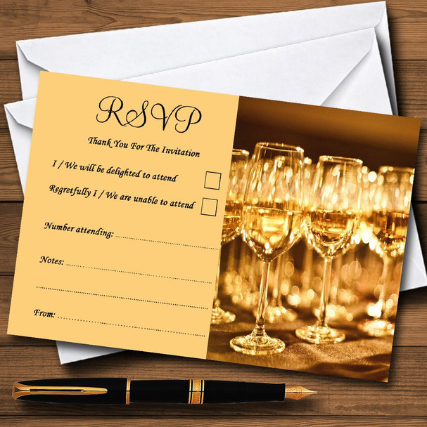 Golden Wine Glasses Personalized RSVP Cards