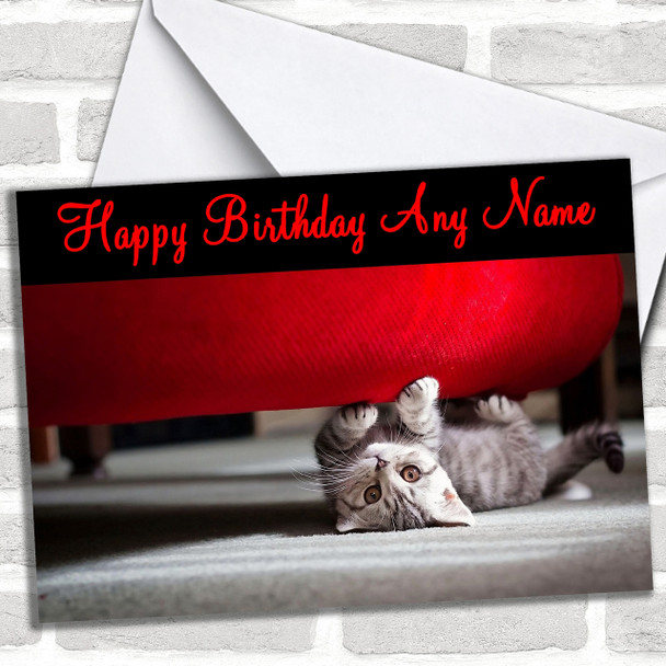 Kitten Hiding Personalized Birthday Card