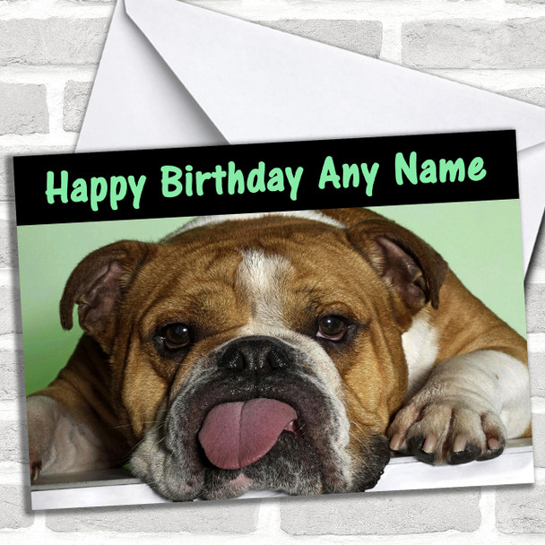 Funny Boxer Dog With Tongue Out Personalized Birthday Card