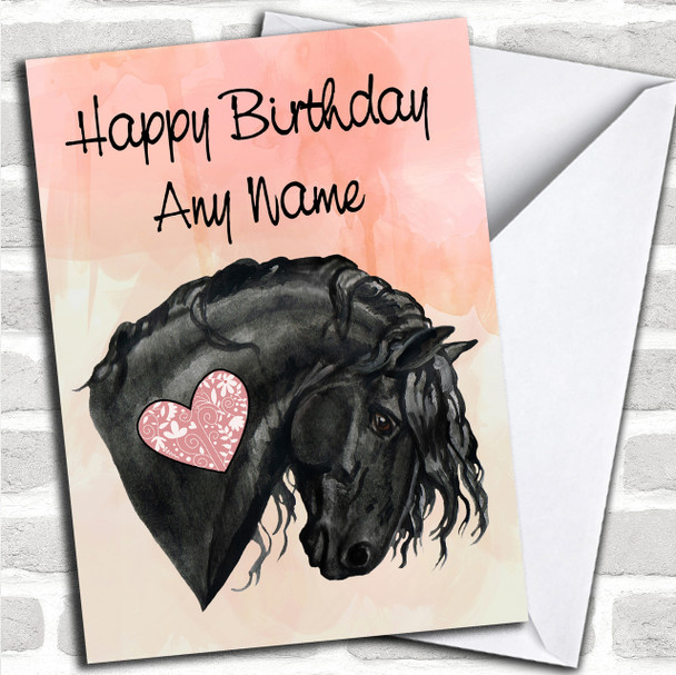 Black Horse Head & Heart Personalized Birthday Card