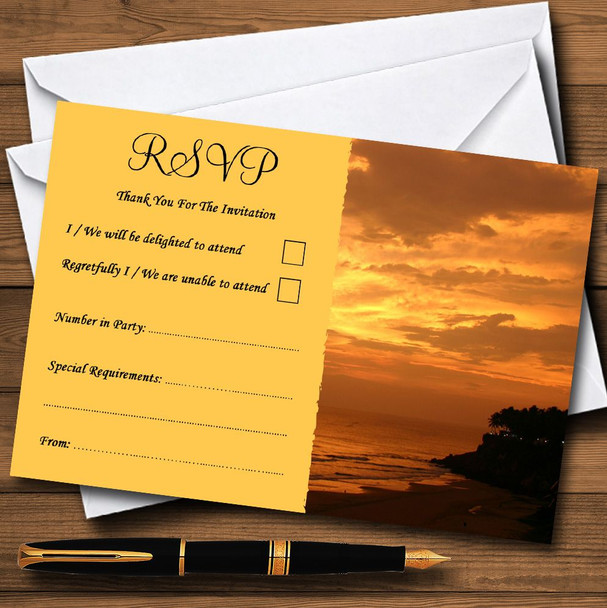 Lovely Beach At Sunset Abroad Personalized RSVP Cards