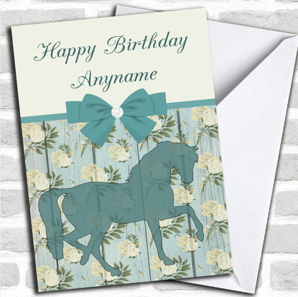 Pretty Shabby Chic Roses Horse Personalized Birthday Card