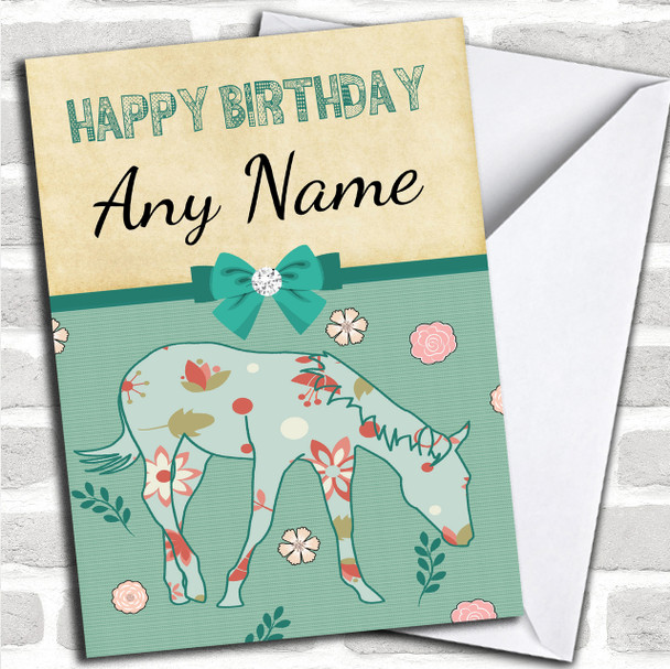 Pretty Horse Teal Personalized Birthday Card