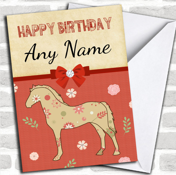 Pretty Horse Coral Personalized Birthday Card