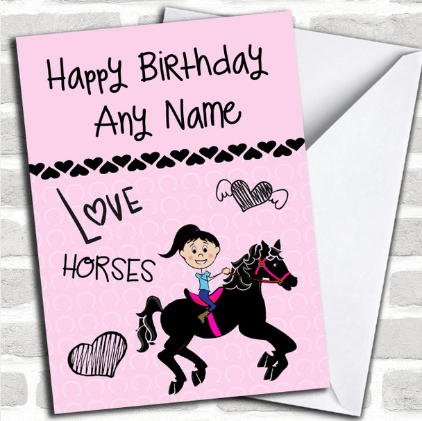 Pink Love Horses Doodle Personalized Birthday Card