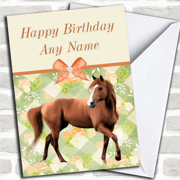 Peach Roses Horse Personalized Birthday Card