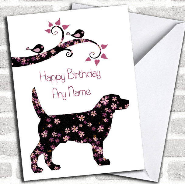 Black & Pink Floral Dog Personalized Birthday Card