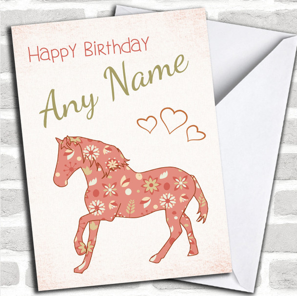 Patterned Coral Horse Personalized Birthday Card