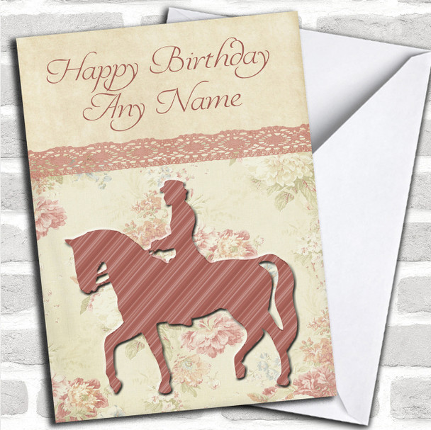 Pale Dusky Rose Horse Rider Personalized Birthday Card