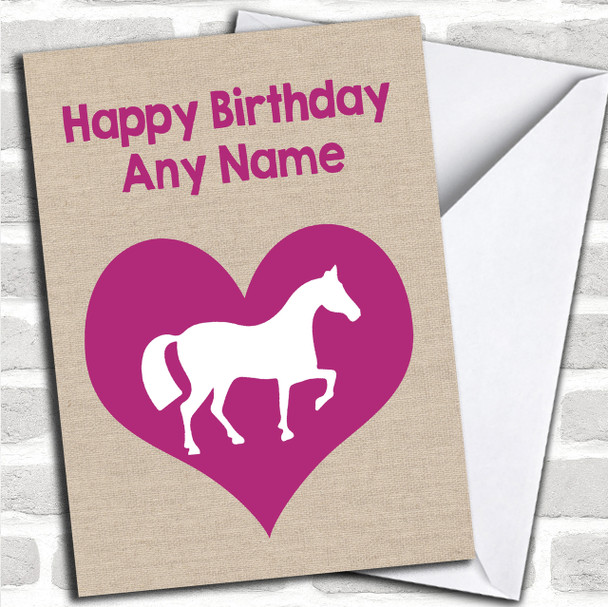 Heart Horse Pink Personalized Birthday Card