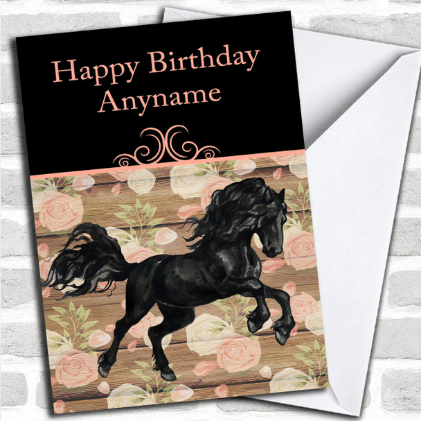 Beautiful Black Friesian Horse Personalized Birthday Card