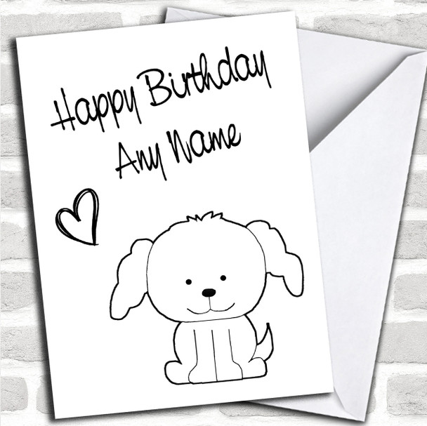 Cute White Stick Dog Personalized Birthday Card