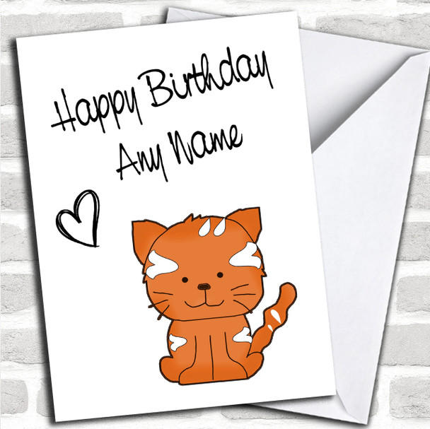 Cute Ginger Tabby Stick Cat Personalized Birthday Card