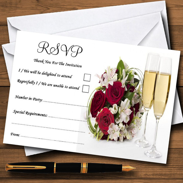 Red Roses Champagne Personalized RSVP Cards