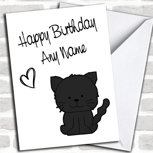 Cute Black Stick Cat Personalized Birthday Card