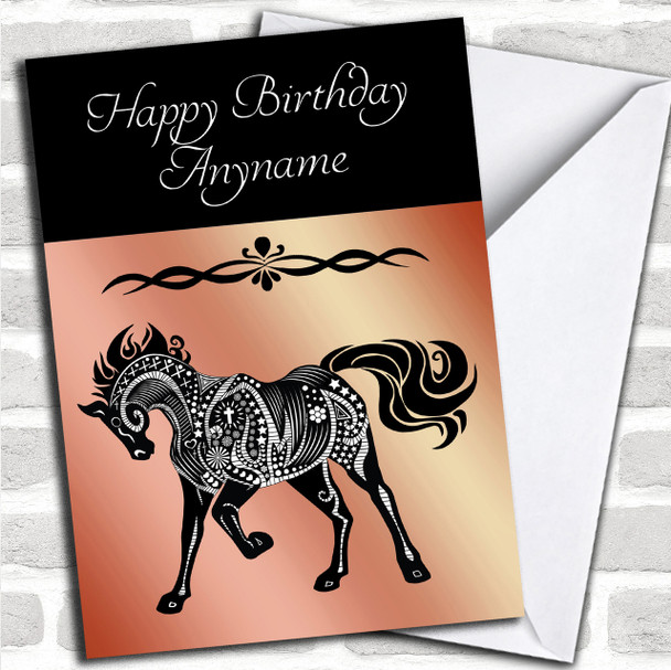 Coral Tribal Horse Personalized Birthday Card
