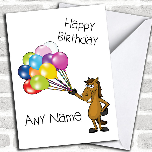 Cartoon Horse & Balloons Personalized Birthday Card