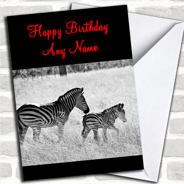 Zebra Mum & Foal Personalized Birthday Card