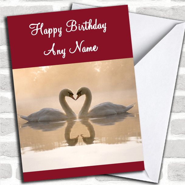 Lovely Swans Romantic Personalized Birthday Card