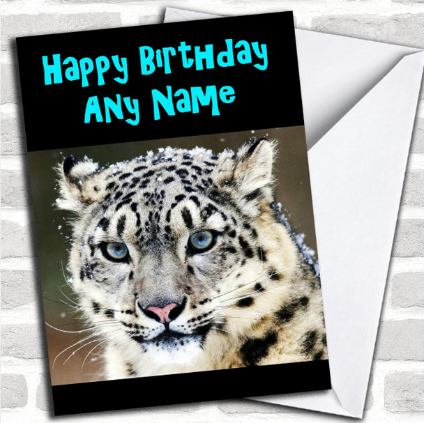 Stunning Snow Leopard Personalized Birthday Card