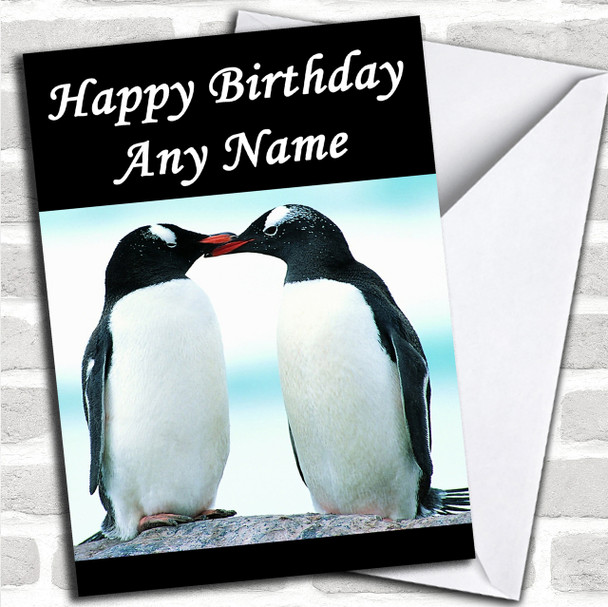 Kissing Penguins Personalized Birthday Card