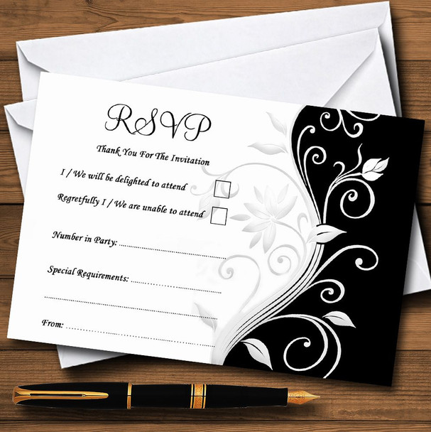 White Black Scroll Personalized RSVP Cards