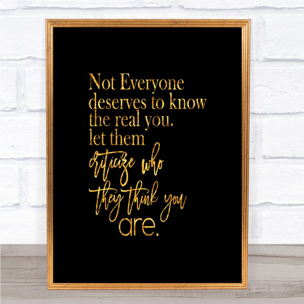 Real You Quote Print Black & Gold Wall Art Picture