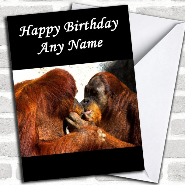 Kissing Orangutans Personalized Birthday Card