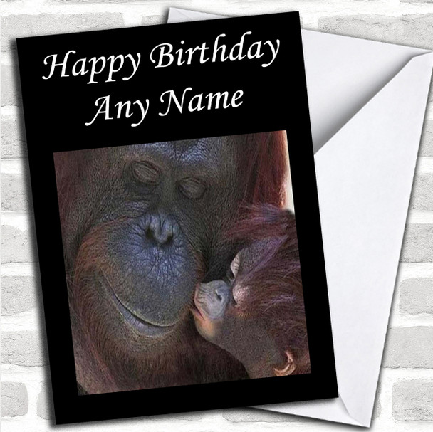 Orangutan Mum & Baby Personalized Birthday Card