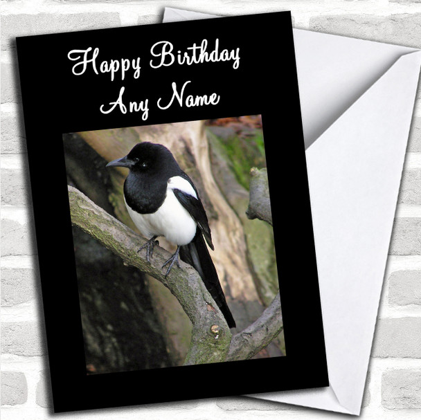Magpie Bird Personalized Birthday Card
