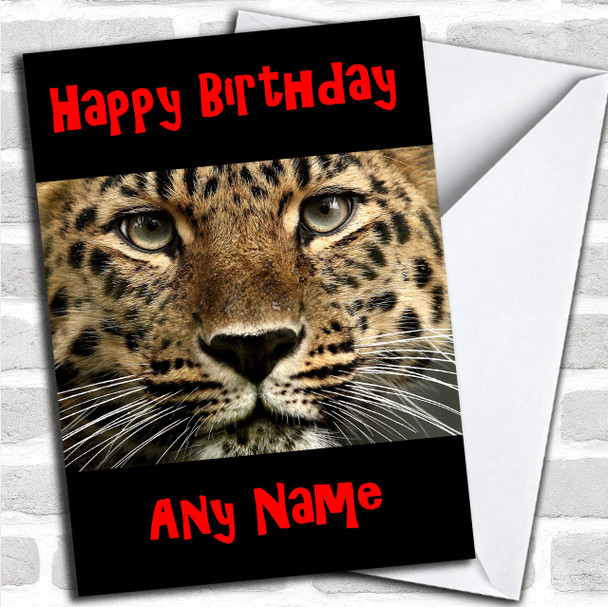 Stunning Leopard Face Personalized Birthday Card