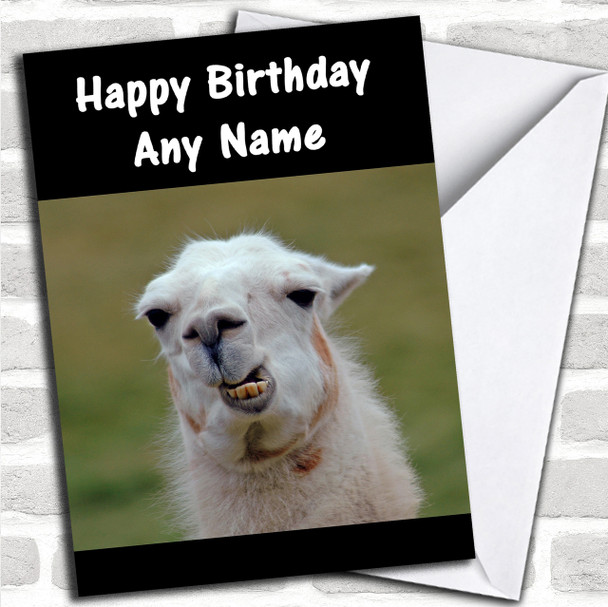 Funny Teeth Llama Personalized Birthday Card