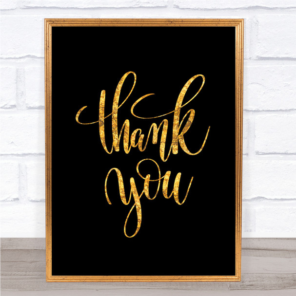 Thank You Swirl Quote Print Black & Gold Wall Art Picture