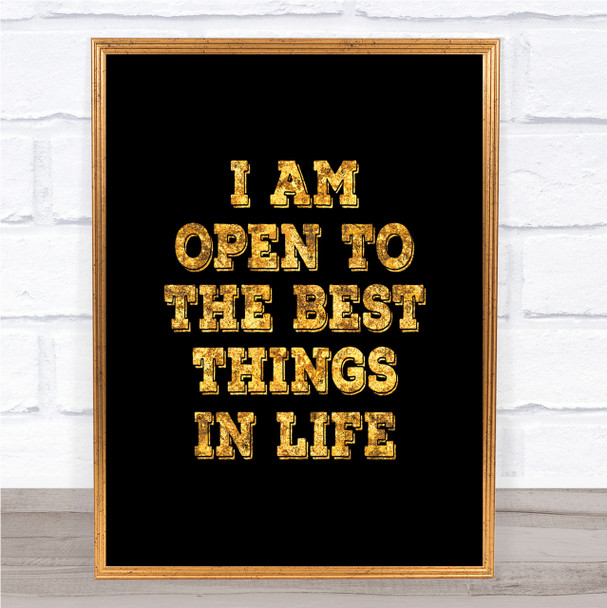 Best Things In Life Quote Print Black & Gold Wall Art Picture